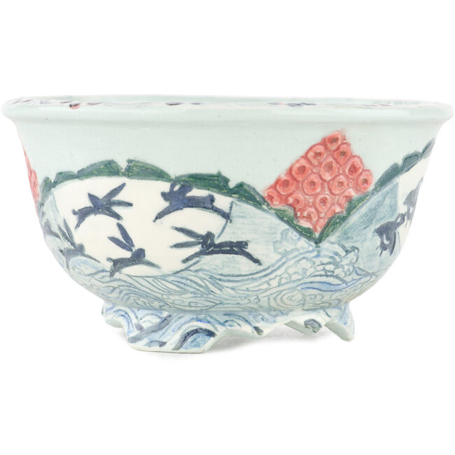 Round multicolor bonsai pot by Kei Setsu - 106 x 106 x 60 mm