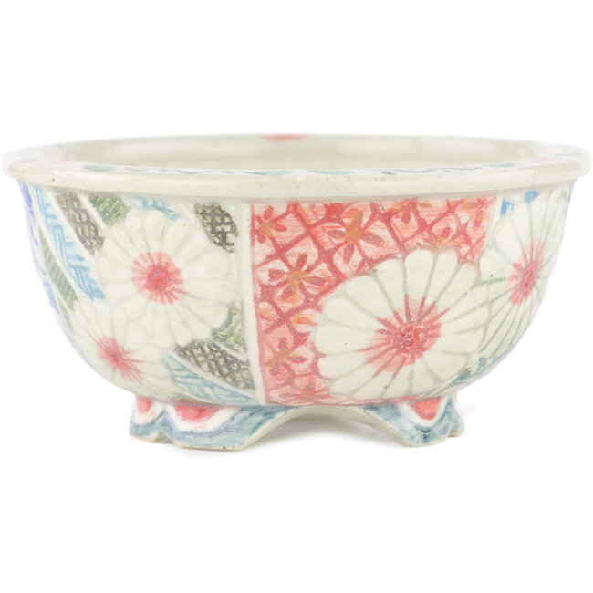 Round multicolor bonsai pot by Kei Setsu - 95 x 95 x 45 mm