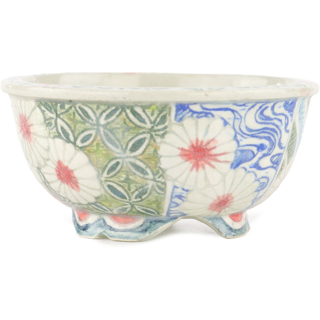 Round multicolor bonsai pot by Kei Setsu - 95 x 95 x 45 mm
