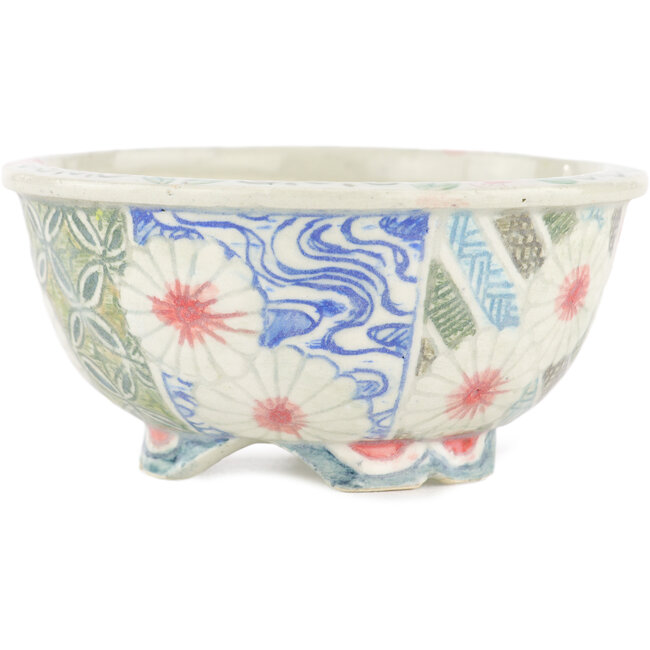 Round multicolor bonsai pot by Kei Setsu - 95 x 95 x 45 mm