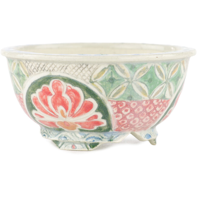 Round multicolor bonsai pot by Kei Setsu - 95 x 95 x 45 mm
