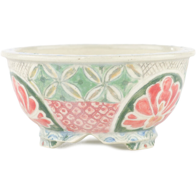 Round multicolor bonsai pot by Kei Setsu - 95 x 95 x 45 mm