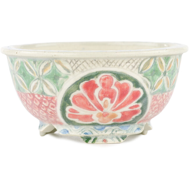 Round multicolor bonsai pot by Kei Setsu - 95 x 95 x 45 mm