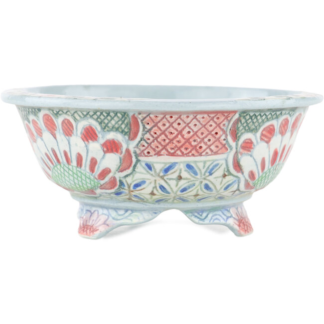 Round multicolor bonsai pot by Kei Setsu - 115 x 115 x 50 mm