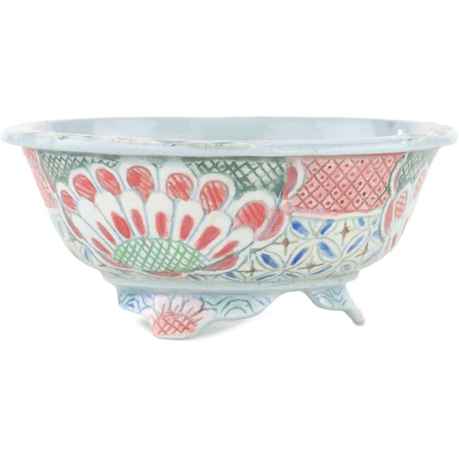 Round multicolor bonsai pot by Kei Setsu - 115 x 115 x 50 mm