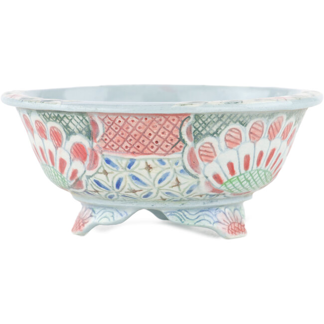 Round multicolor bonsai pot by Kei Setsu - 115 x 115 x 50 mm