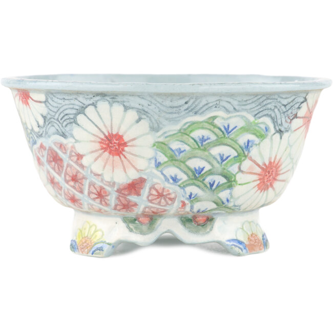 Round multicolor bonsai pot by Kei Setsu - 106 x 106 x 55 mm