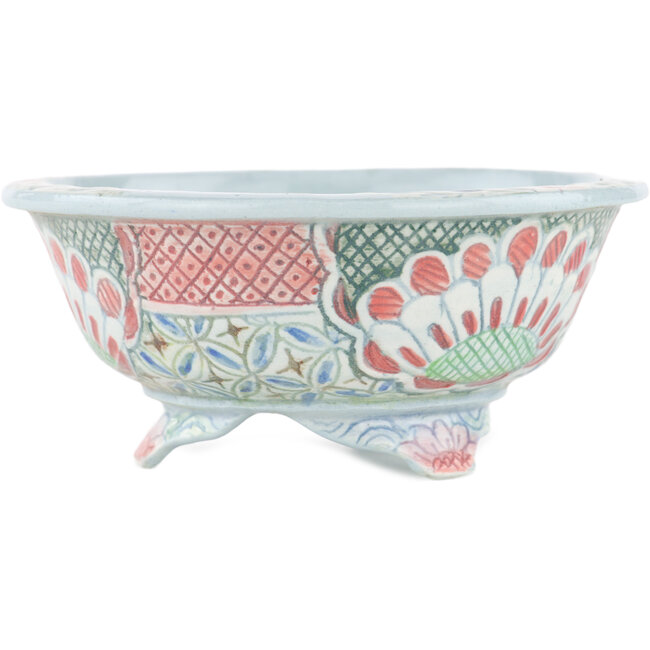 Round multicolor bonsai pot by Kei Setsu - 115 x 115 x 50 mm