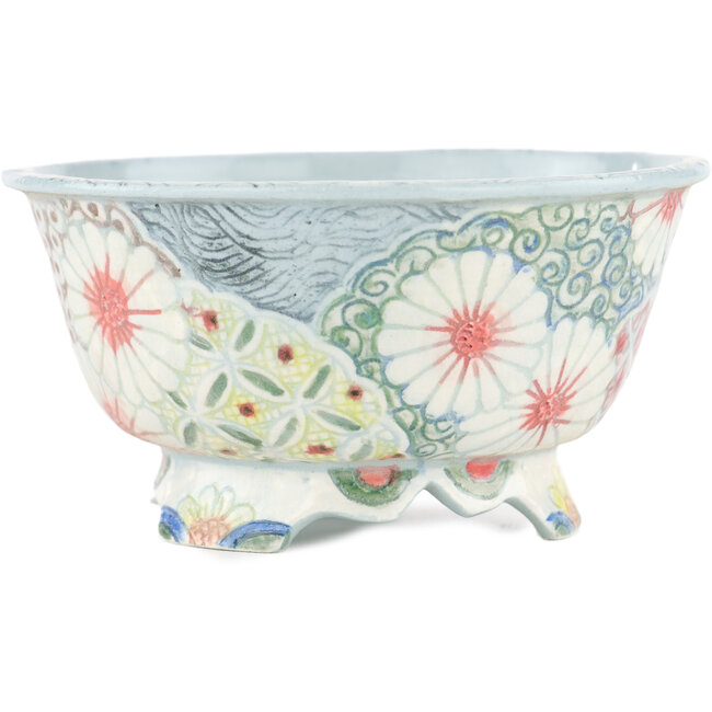 Round multicolor bonsai pot by Kei Setsu - 106 x 106 x 55 mm