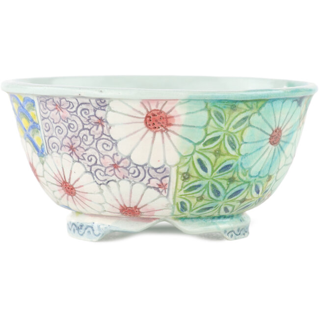 Pot à bonsaï rond multicolore par Kei Setsu - 105 x 105 x 50 mm