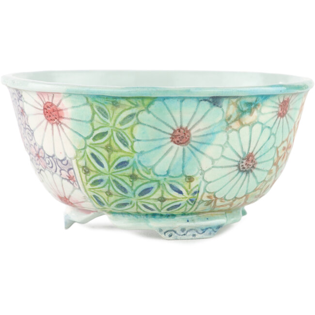 Pot à bonsaï rond multicolore par Kei Setsu - 105 x 105 x 50 mm