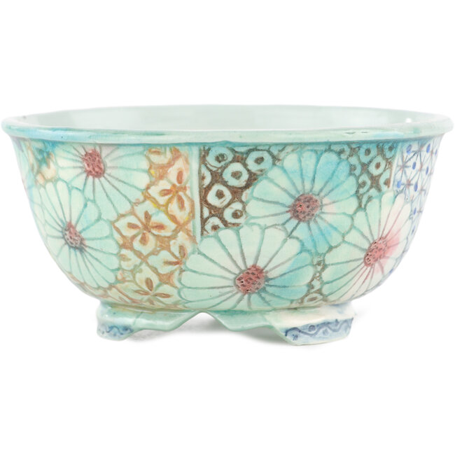 Round multicolor bonsai pot by Kei Setsu - 105 x 105 x 50 mm