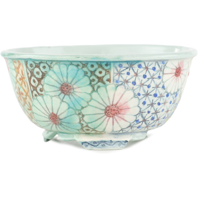 Pot à bonsaï rond multicolore par Kei Setsu - 105 x 105 x 50 mm