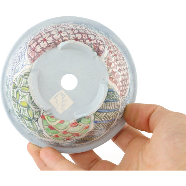 Round multicolor bonsai pot by Kei Setsu - 105 x 105 x 45 mm
