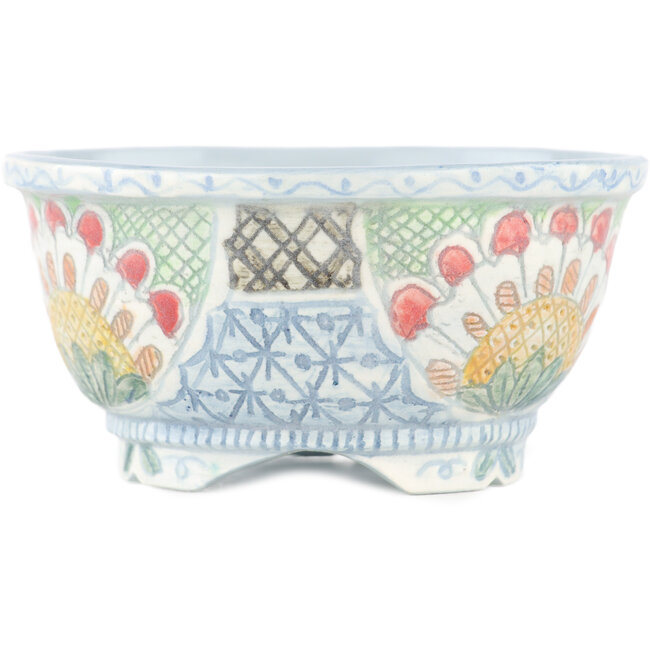 Round multicolor bonsai pot by Kei Setsu - 100 x 100 x 50 mm