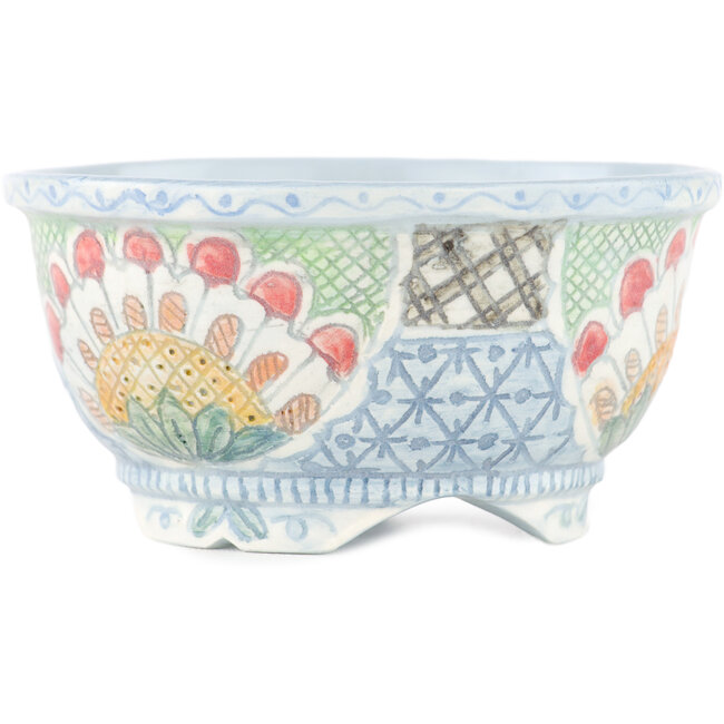 Round multicolor bonsai pot by Kei Setsu - 100 x 100 x 50 mm