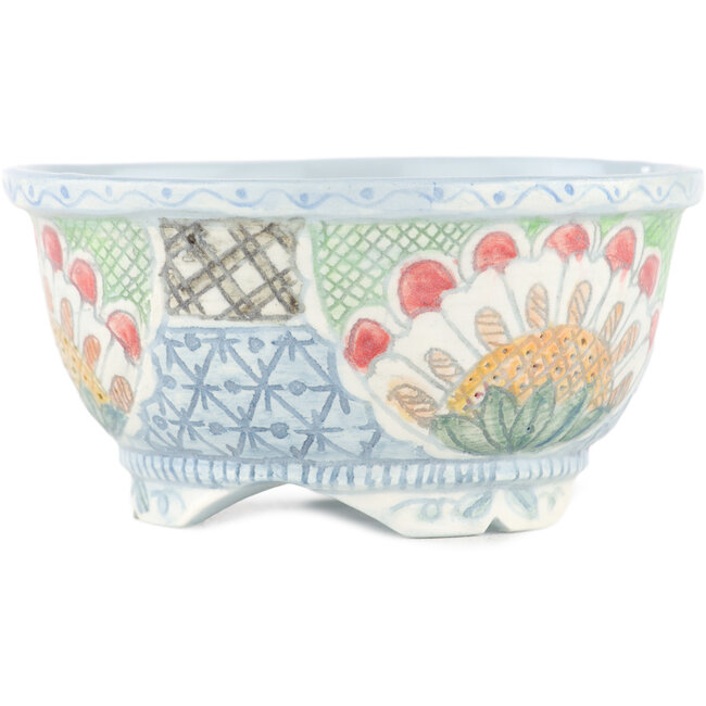 Round multicolor bonsai pot by Kei Setsu - 100 x 100 x 50 mm