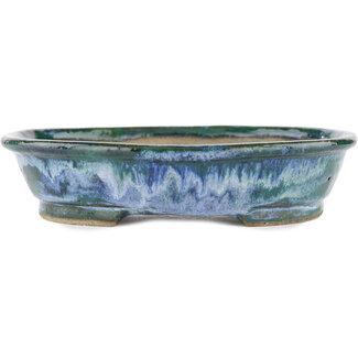 Bunzan 190 mm  blue and green bonsai pot by Bunzan, Tokoname, Japan