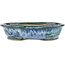 Oval blue and green bonsai pot by Bunzan - 190 x 170 x 45 mm