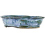 Oval blue and green bonsai pot by Bunzan - 190 x 170 x 45 mm