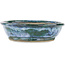 Pot à bonsaï ovale bleu et vert par Bunzan - 190 x 170 x 45 mm