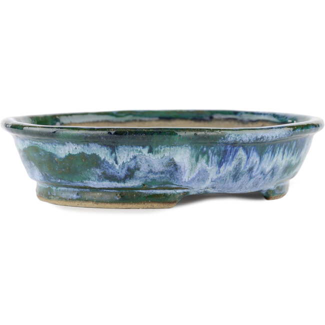 Ovale blauw-groene bonsaipot van Bunzan - 190 x 170 x 45 mm
