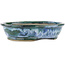 Pot à bonsaï ovale bleu et vert par Bunzan - 190 x 170 x 45 mm