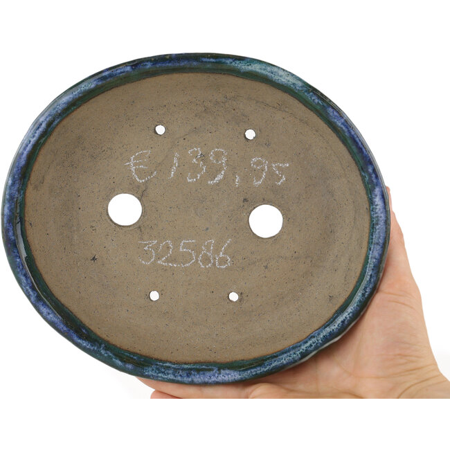 Vaso bonsai ovale blu e verde di Bunzan - 190 x 170 x 45 mm