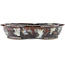 Oval brown, red and white bonsai pot by Bunzan - 190 x 160 x 40 mm