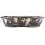 Oval brown, red and white bonsai pot by Bunzan - 190 x 160 x 40 mm