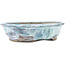 Oval blue and white bonsai pot by Bunzan - 160 x 135 x 40 mm