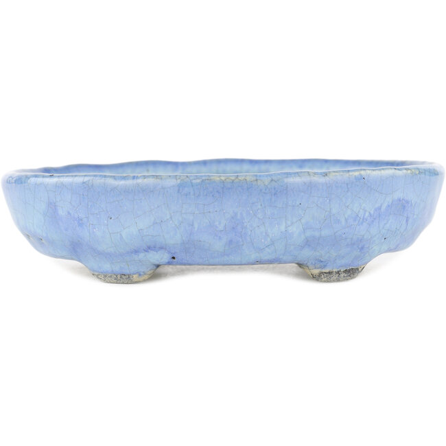 Oval blue bonsai pot by Bunzan - 150 x 125 x 35 mm