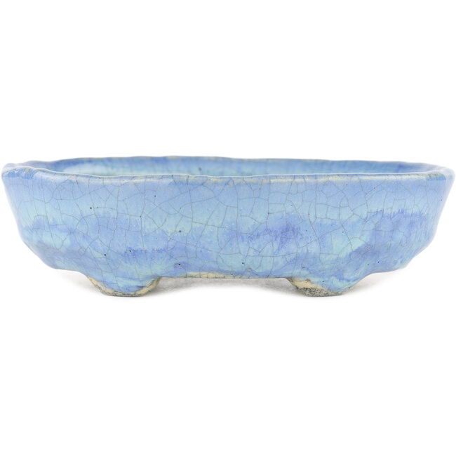 Oval blue bonsai pot by Bunzan - 145 x 120 x 40 mm