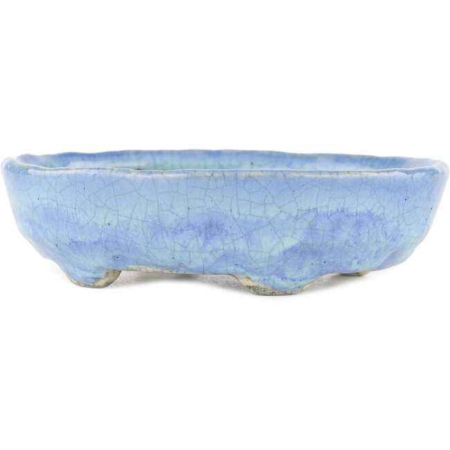 Oval blue bonsai pot by Bunzan - 145 x 120 x 40 mm