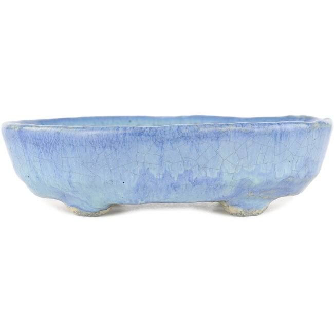 Oval blue bonsai pot by Bunzan - 145 x 120 x 40 mm