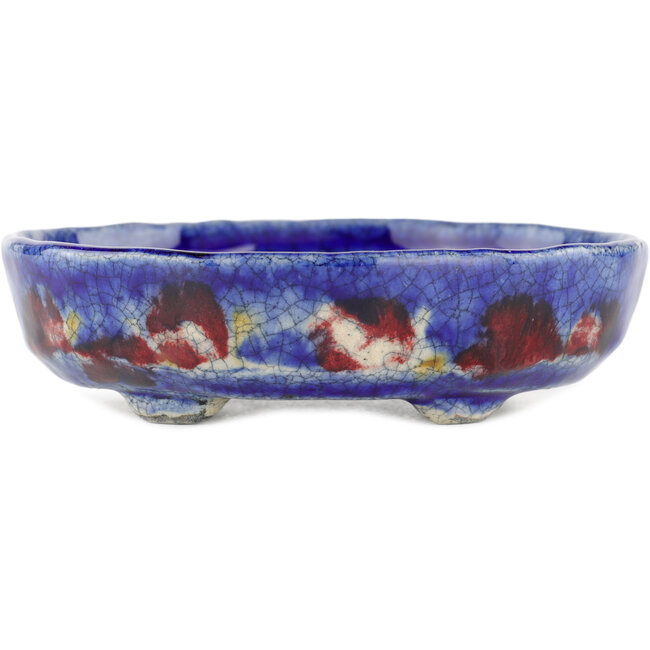 Oval blue bonsai pot by Bunzan - 140 x 120 x 40 mm