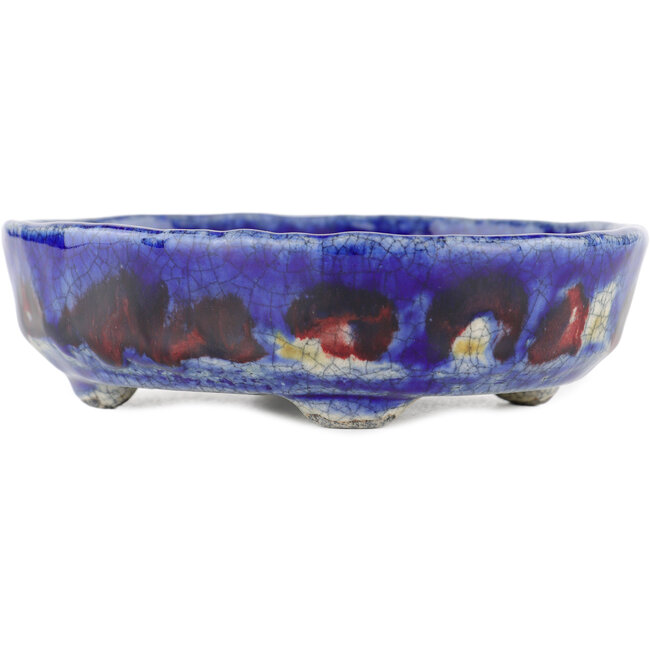 Pot à bonsaï ovale bleu par Bunzan - 140 x 120 x 40 mm