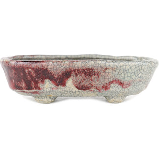 Bunzan 140 mm  red and white bonsai pot by Bunzan, Tokoname, Japan