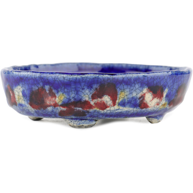 Ovaler blauer Bonsai-Topf von Bunzan - 140 x 120 x 40 mm