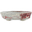 Oval red and white bonsai pot by Bunzan - 140 x 120 x 40 mm