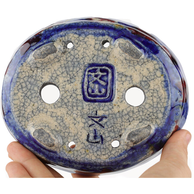 Pot à bonsaï ovale bleu par Bunzan - 140 x 120 x 40 mm