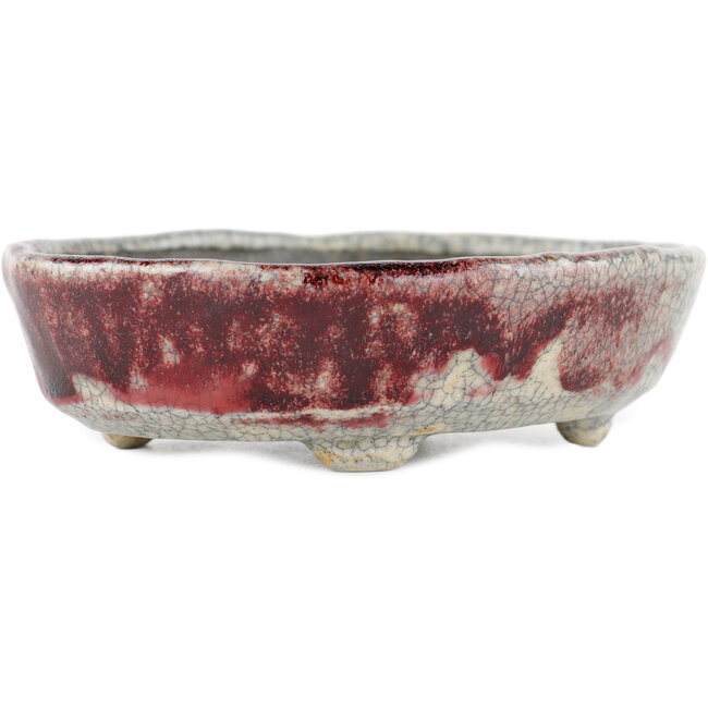 Pot à bonsaï ovale rouge et blanc par Bunzan - 140 x 120 x 40 mm
