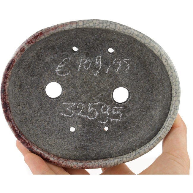 Pot à bonsaï ovale rouge et blanc par Bunzan - 140 x 120 x 40 mm