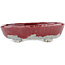 Oval red and white bonsai pot by Bunzan - 135 x 115 x 35 mm