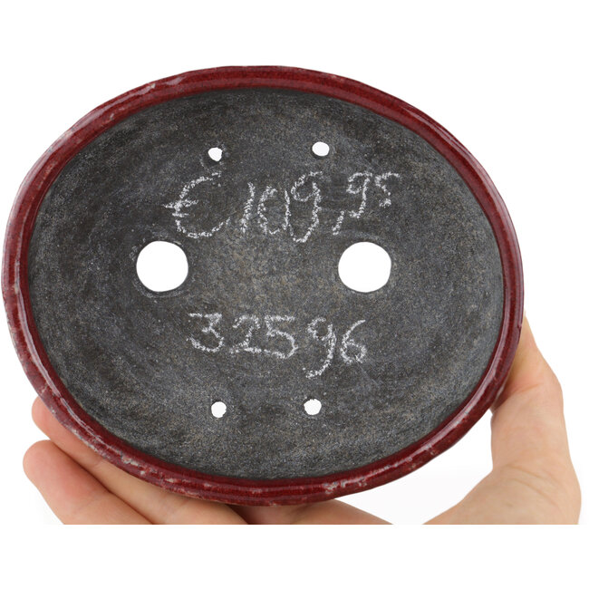 Pot à bonsaï ovale rouge et blanc par Bunzan - 135 x 115 x 35 mm