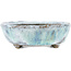 Oval white and blue bonsai pot by Bunzan - 120 x 100 x 35 mm