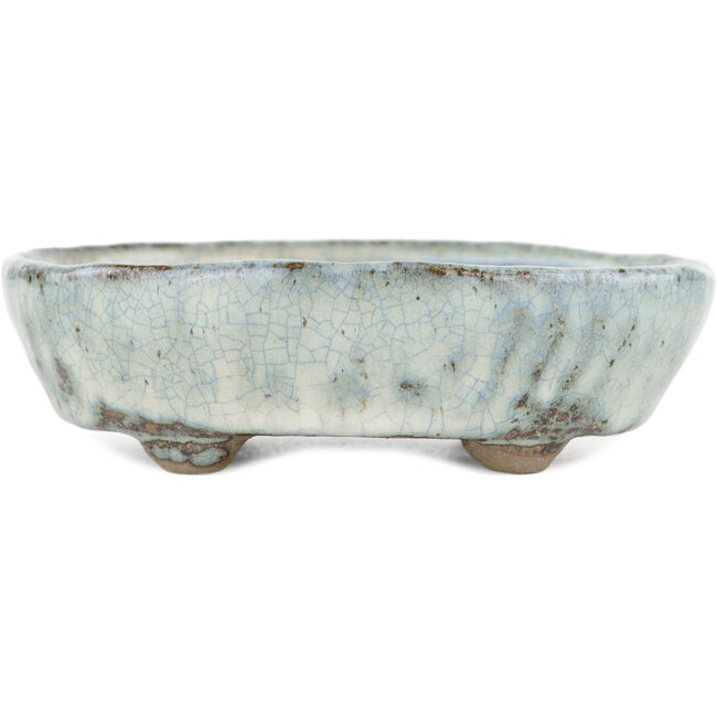 Oval white and grey bonsai pot by Bunzan - 120 x 100 x 35 mm