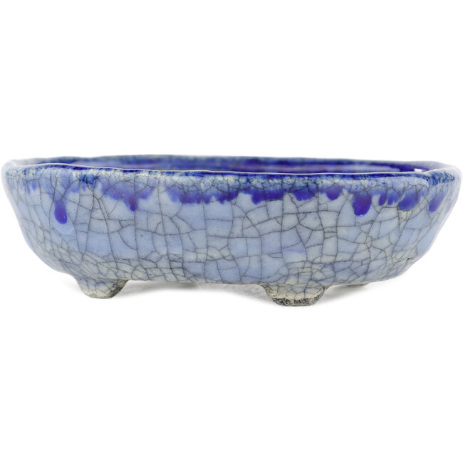 Pot à bonsaï ovale bleu par Bunzan - 130 x 105 x 40 mm
