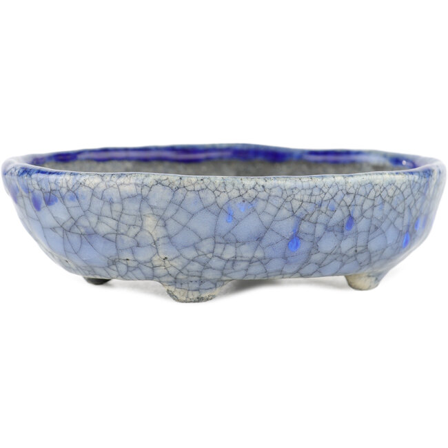 Oval blue bonsai pot by Bunzan - 130 x 105 x 40 mm