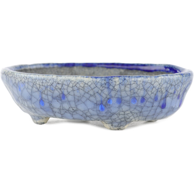 Oval blue bonsai pot by Bunzan - 130 x 105 x 40 mm